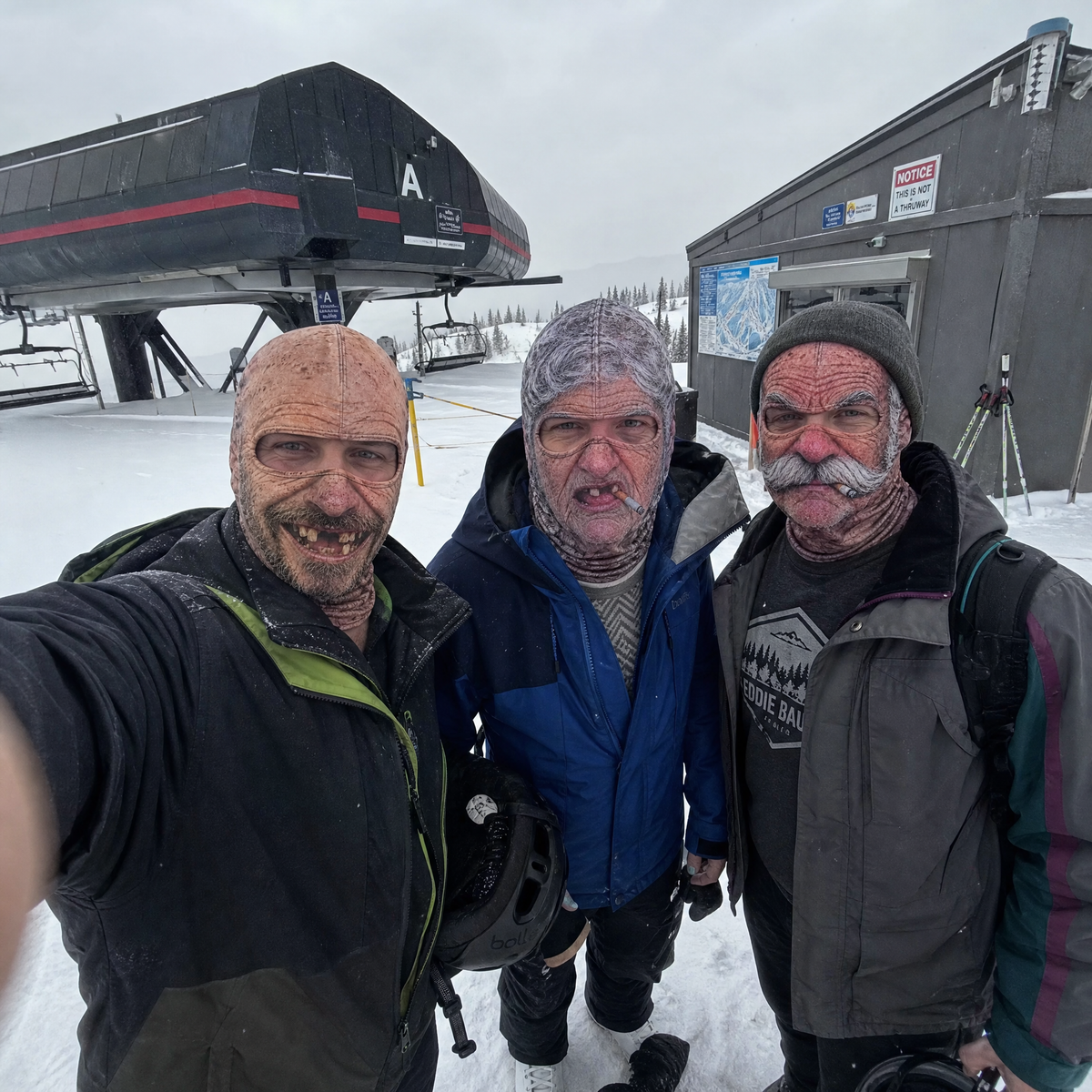 Tyler and friends wearing Frosty Face masks