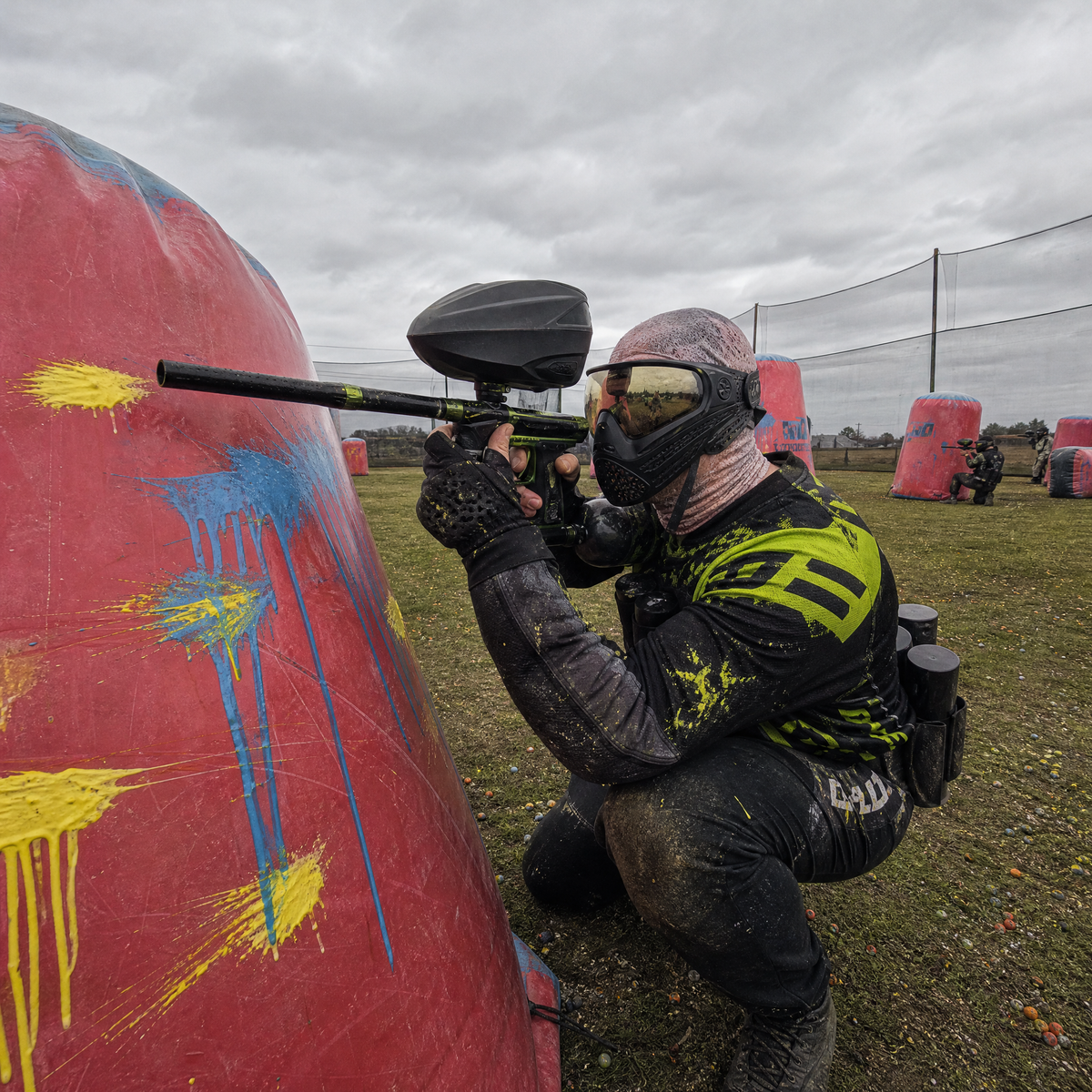 Frosty Face mask worn under a paintball goggle