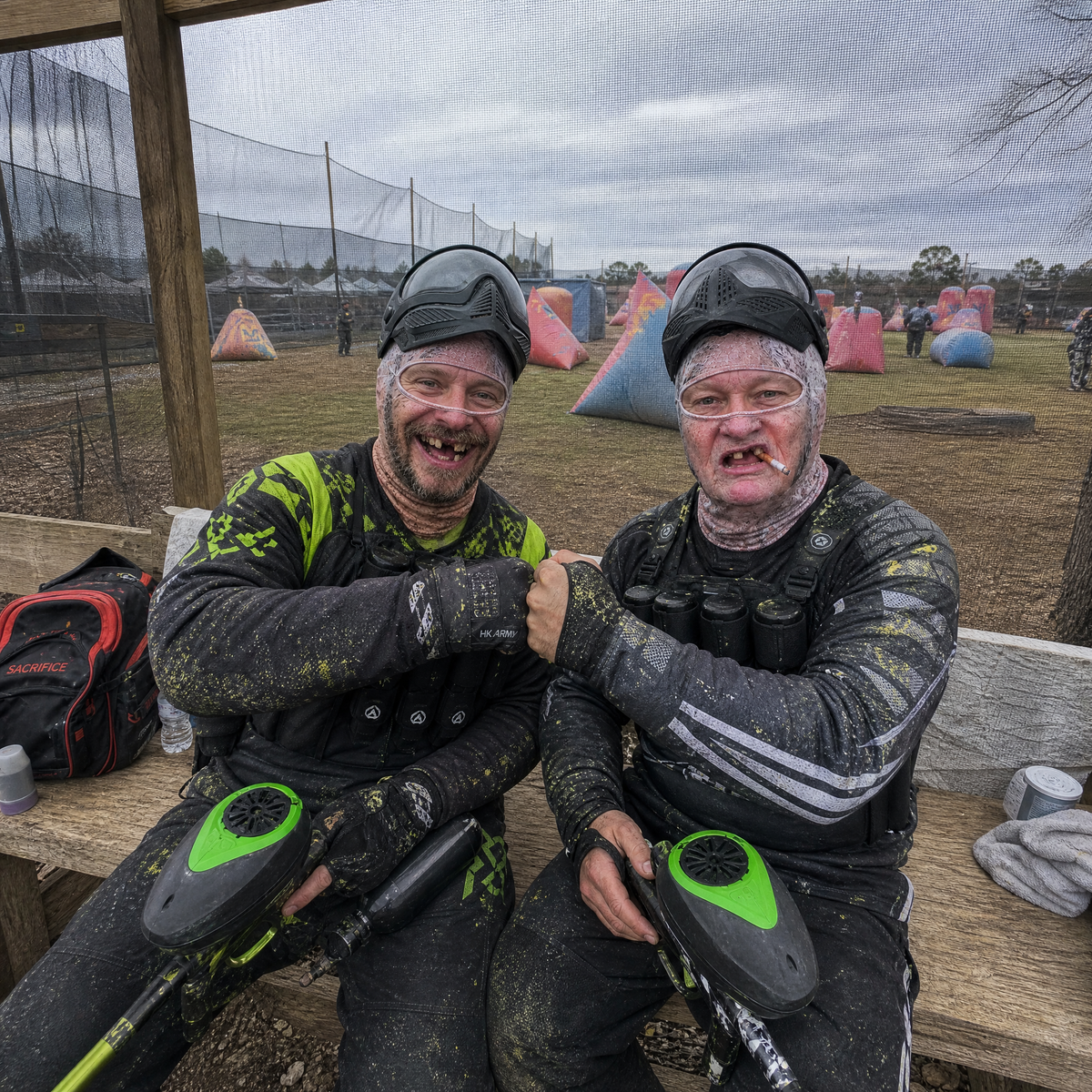 Paintball players with Frosty Face masks, goggles up